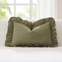 Kevin Textile 12x24 Inch Long Lumbar Pillow Cover 1 Pack 100% Cotton Lace Ruffles Scalloped Decorative Rectangle Cushion Case Soft Pillow for Bedding Couch Sofa, Olive Green