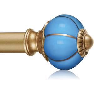 Ceramic Curtain Rods for Windows 18 to 55 Inch, 1 Inch Adjustable Telescoping Drapery Rod Heavy Duty Window Treatment Single Curtain Rod Set for Bedroom, Gold Blue