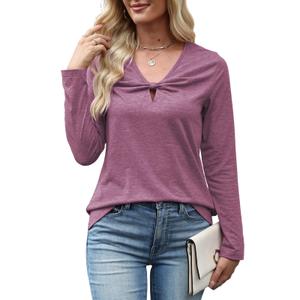 Quatrefox T Shirts Long Sleeve for Women V Neck Tees Fashion Loose Tops Casual Fall Outfits Clothes Beach 2025 Trendy XL