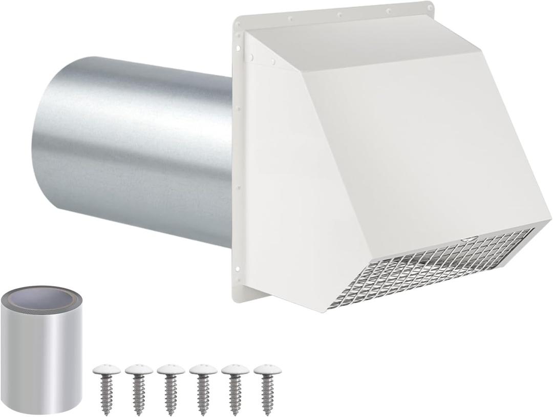 3 Inch Dryer Vent Cover Outside,Wall Vent Cover,Outdoor Dryer Exhaust Vent Cover for Dryer Duct Air Ventilation,Wall Mount Extractor Vent Cap with Screen and Damper,Galvanized Steel,White