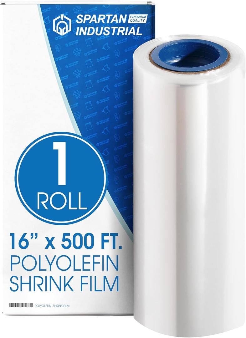 Spartan Industrial - 16" X 550' Polyolefin Centerfold Heat Shrink Wrap Roll - 80 Gauge Shrinkable Film for Packaging Books, Toys, Sporting Goods, Medical Supplies, and More