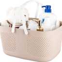 Shower Caddy Basket, Portable Large Capacity Thickened Plastic Organizer Storage Tote with Handles Drainage Toiletry Bag Bin for Bathroom, College Dorm Room Essentials, Kitchen, Camp, Gym, Khakis