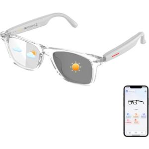 Smart AI Translation Glasses, Support 160+ Languages Real-Time Translation/Live Recording, AI Voice & Video Call, Auto-On/Off Translator Glasses, Noise Reduction, AI Glasses for Men & Women (Clear) (Clear Frame - White Temples)