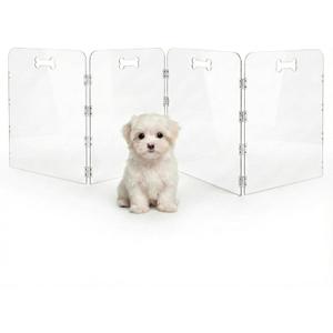 Acrylic Dog Playpen for House, Pre-Assembled Foldable Clear Gate Indoor with Handles, Free-Standing Pet Fence for Doorways for Small Dogs Puppy Cat Rabbit (4-Panel)