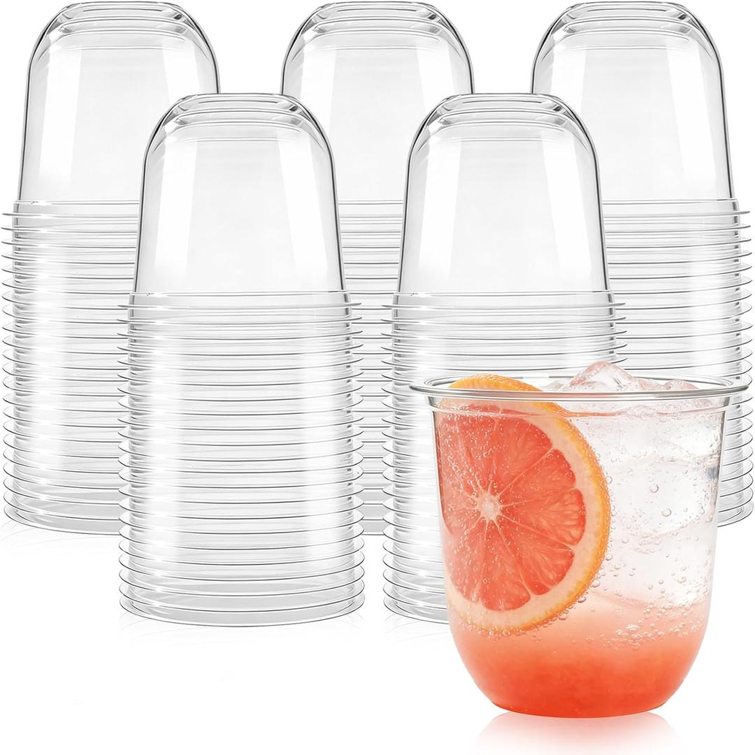 Alaeseje 100 Pcs Disposable Stemless Wine Glasses,12 oz Round Bottom Crystal Plastic Cocktail Cups,Clear Party Cups for Meeting Weddings Birthday Party Supplies