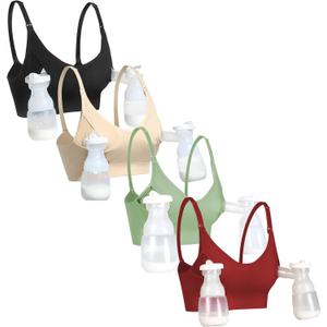 GXXGE Nursing Bra Support Pumping Bra Hands Free All in One Maternity Bra Comfortable Breast No Pad Pumps Bra (Nude/Green/Deep Red, XXL) Pack of 3