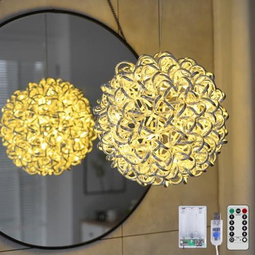 Lighted Christmas Magical Aluminum Balls Lights Hanging Tree Garden Lights, Silver Metal Balls LED Fairy Lights， Trees Garden Lights for Party Wedding Porch Patio Decoration