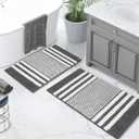Tindbea Bathroom Rugs Set 2 Piece, Extra Soft and Absorbent Fluffy Striped Chenille Bath Mat Rug Set, Non Slip Bathroom Floor Mat, Machine Washable (20" x 32" Plus 16" x 24", Dark Gray)