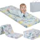 Tiita Foldable Floor Mattress for Kids-Glow in The Dark Toddler Nap Mat with Storage Bag, Portable Toddler Floor Pad for Travel, Daycare, Camping, RV, Playroom, Green Dinosaur, 57"L x 22"W x 3"Th
