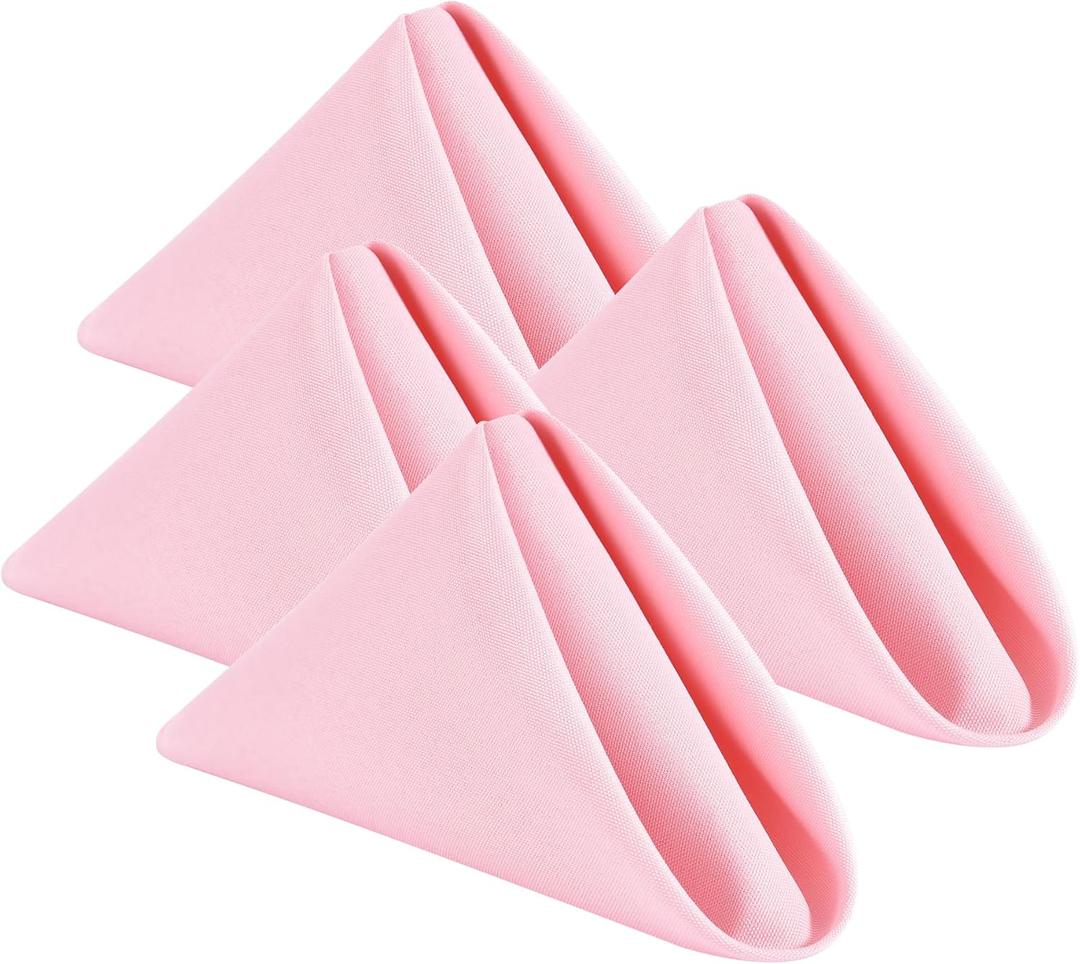 Wolkemer Set of 4 Pink Cloth Napkins 17 x 17 Inches Solid Washable Polyester Dinner Napkins with Hemmed Edges for Dinners Parties Weddings Banquets Events Table Decoration