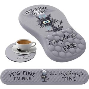 L-SPOUTTO Mouse Pad Wrist Support,Ergonomic Mouse Pad with Wrist Rest,Computer Mouse Pads Pain Relief Keyboard Wrist Rest with Coaster Set,Non-Slip Computer Mouse Pad for Desk Laptop Office-Black Cat