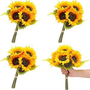 36 Pcs 4 Bundles Fake Sunflowers with Stems Artificial Sunflower Bouquet for Wedding Faux Silk Sunflowers Bride Bridesmaid Holding Flowers for Vase Table Centerpieces Home Office Garden Decoration