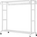 Double Rods Clothes Rack,Clothing Racks for Hanging Clothes,Metal Garment Racks,Portable Hanger Rack,Bottom Storage,for Bedroom,Cloakroom,Laundry Room(White,60cm/23.6in)