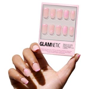Glamnetic Press On Nails - Blush Dunes | Short Squoval Fake Nails with Pink French Tips and 3D Accents, Reusable Summer Nails | 15 Sizes - 30 Nail Kit with Glue