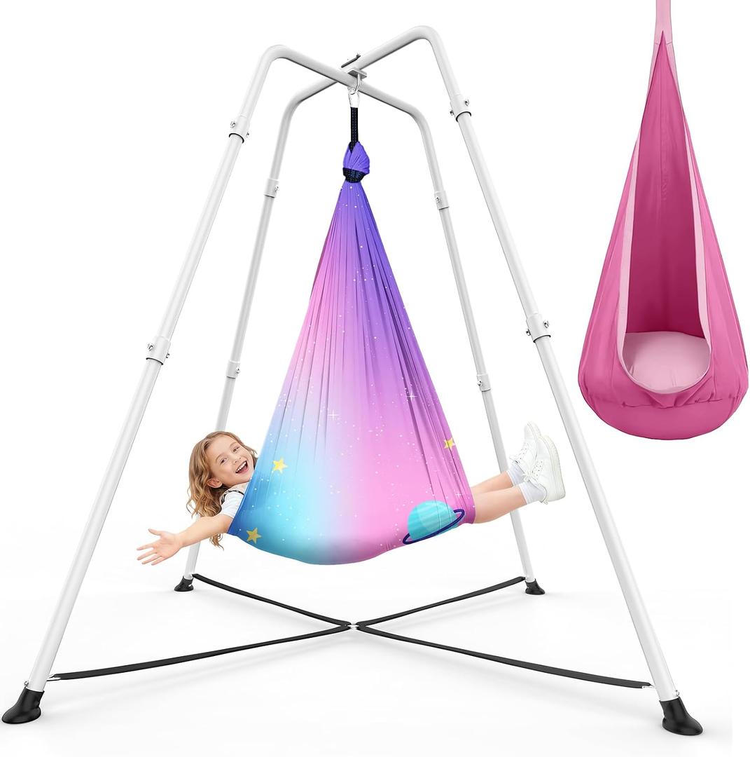 Sensory Swing Set with Stand, Printed Sensory & Pod Swing for Kids