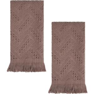 YoulerTex Luxury Decorative Hand Towels Bathroom: 2 Packs 14X30 100% Cotton Turkish Absorbent Soft Face Towel Set for Boho Bathroom Decor Kitchen Hotel Spa Farmhouse Guest Tea Gift (Brown, 14"x30")