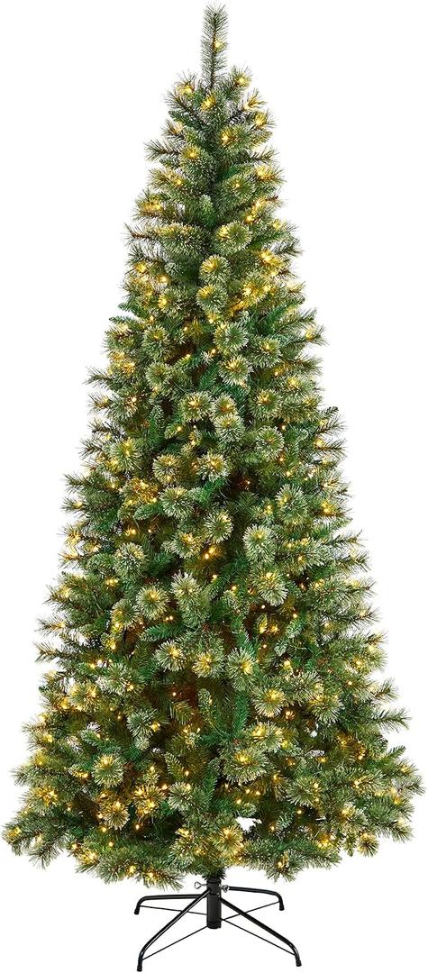 Nearly Natural 8ft Pre-Lit Snow Tip Pine Artificial Christmas Tree 660 LEDs
