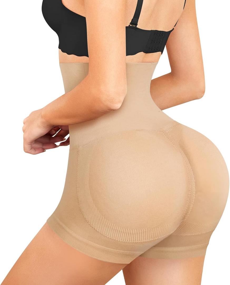 Nebility Butt Lifter Padded Shapewear High Waist Hip Enhancer Pads Shorts Women Seamless Underwear Tummy Control Panty (X-Small-Small, Beige)