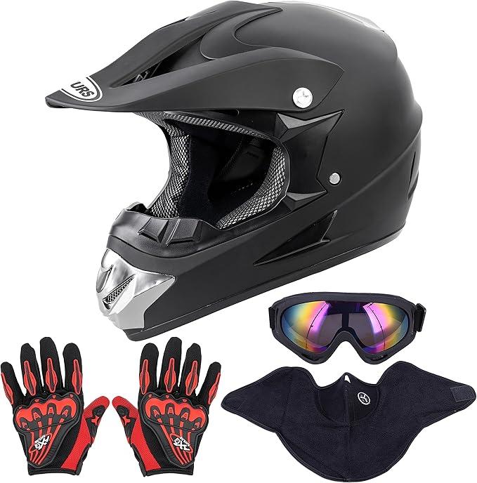 Adult Motocross Dirt Bike Helmet with Goggle, Gloves & Mask - DOT/FMVSS-218 Off-Road Motorcycle & ATV Helmet with Adjustable Sun Visor