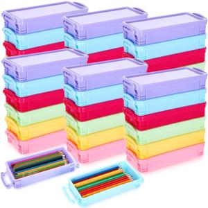 Cholemy 30 Pcs Plastic Pencil Box Bulk Large Capacity Pencil Case Crayon Box with Snap Tight Lid Stackable Organizer Containers for Pen Erasers Stationery Toys School Supplies(Pastel)