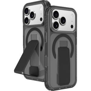 AMAZINGthing for iPhone 17 Pro Max [Titan Pro+ Case], Designed for MagSafe Accessories, 12FT Drop Proof, Magnetic Phone Cover with Built-in Kickstand, Anti Yellowing, Transparent, Black