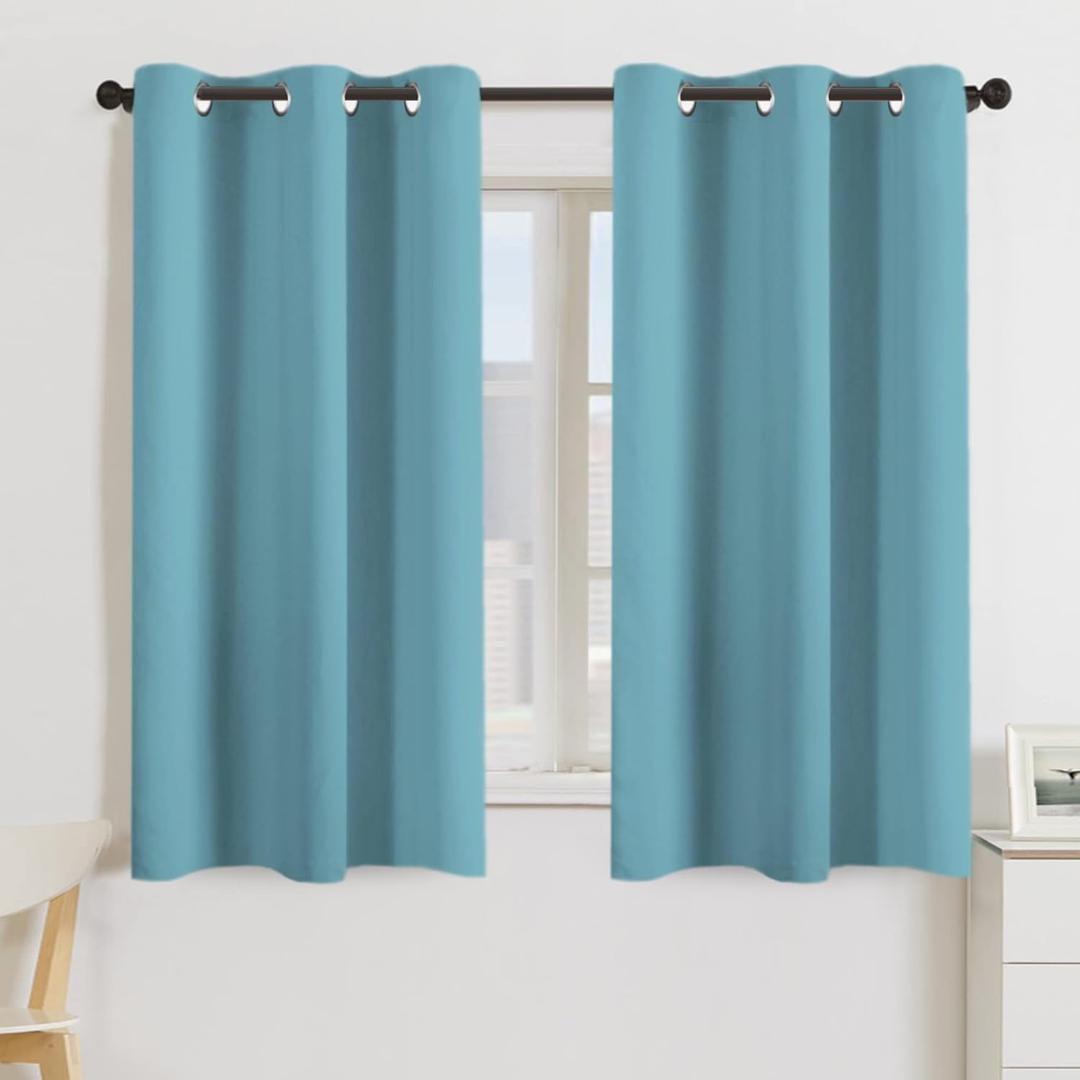 Turquoize Aqua Blackout Curtains for Bedroom 54 Inch Length 2 Panels Grommet Curtains for Living Room Energy Saving Window Treatment Panels for Bedroom Thermal Insulated Drapes, 42W x 54L, Aqua