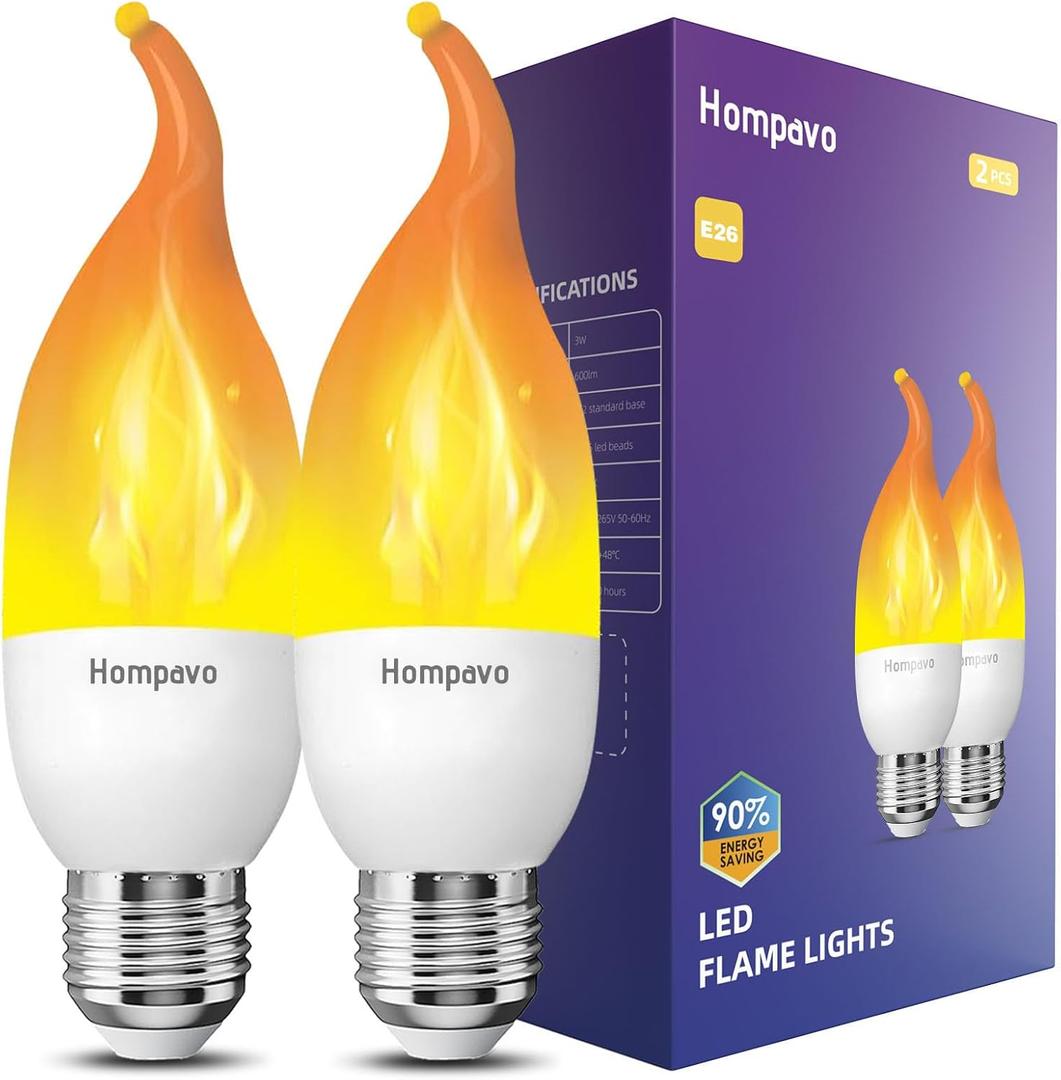 Hompavo Upgraded LED Flame Light Bulbs, 3 Modes Flickering Light Bulbs, E26 Candle Fire Light Bulb for Christmas Halloween Party Porch Indoor & Outdoor Home Decoration - 2 Pack (Yellow)
