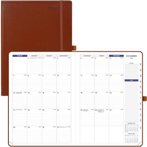 POPRUN Monthly Planner 2026-2027 (Large-8.25'' x 11.75''), 16 Months Calendar(Dec 2025-Mar 2027) Appointment Book with Stair Tabs, Inner Pockets, Pen Holder, PU Leather Softcover - Brown