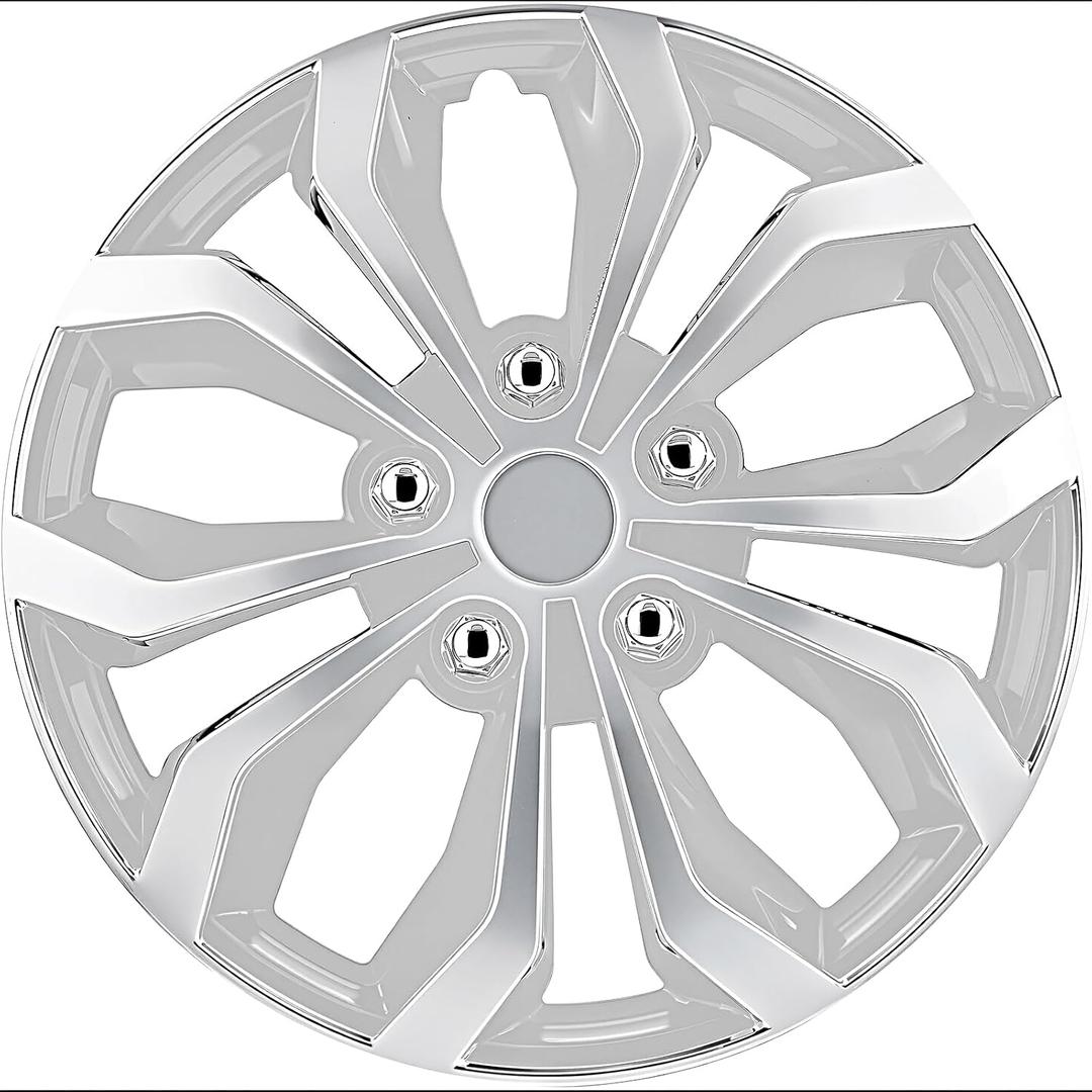 Premium Universal Hubcaps 17 inch, Compatible with Steel Wheels, Set of 4 (Silver)