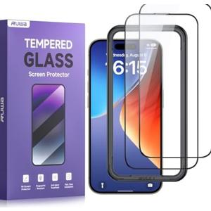 Ruwa Screen Protector for iPhone 15, iPhone 16 [6.1 Inch]Tempered Glass with Easy Installation Frame, HD Clear,Anti-Scratch, Full Coverage, 2 Pack