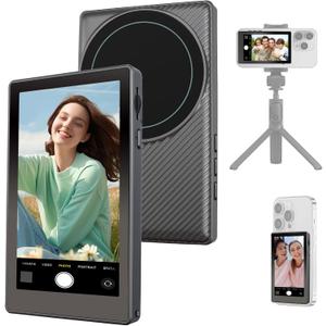 Wireless Vlog Selfie Monitor Screen: 4K 30fps Rear Camera Recording for Vlogging with iPhone Android , Built-in Speaker & Remote Zoom Selfies Magnetic Phone Monitor for TikTok YouTube Live Stream