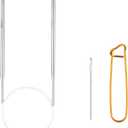 Knitting Needles Circular 32 inch (80cm) Stainless Steel Knitting Needles Size US 8 (5mm) Bundle with 1 Sturdy Stitch Holder