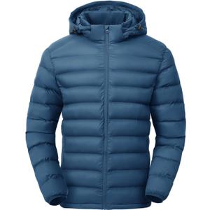 TBMPOY Men's Lightweight Puffer Jackets Detachable Hood Water-Resistant Casual Winter Coat Hooded Insulated for Travel Ski, XXL