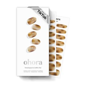 ohora Semi Cured Gel Nail Strips (N Smoky Mocha) - Works with Any Lamps, Salon-Quality, Long Lasting, Easy to Apply & Remove - Includes 2 Prep Pads, Nail File & Wooden Stick