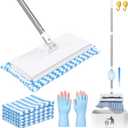 Hands Free Flat Mop with 5 Reusable Microfiber Pads, 49.2" Extra Long Handle & Wide Head, Press-to-Lock Grip Mop for Floor Bathroom Ceiling – Includes 2 Hooks & Gloves, Fits Old Towels