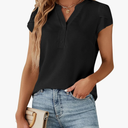 Blooming Jelly Women's Dressy Casual Tops Business Work Blouses White Button Down Shirts Cap Sleeve V Neck Tshirt 3XL