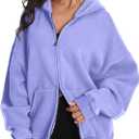 FAIABLE Womens Mens Zip Up Hoodie Oversized Acid Wash Hoodies Heavyweight Distress Cotton Fleece Zipper Hoodie Vintage (Purple, M)