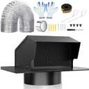 6 Inch Roof Vent Cap Kit, Removable Roof Exhaust Vent with Damper for Ventilation System, Durable Stainless Steel Vent Cover with Flex Aluminum Foil Ducting, Aluminum Foil Tape, Rubber Seal