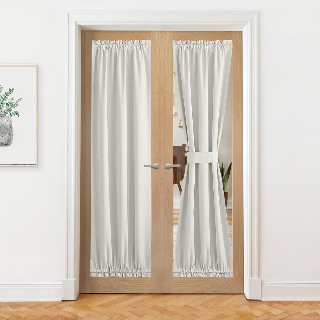NICETOWN French Door Curtains, Thermal Insulated Farmhouse 100% Blackout Curtain for Glass Window, Kitchen Patio Doors for Privacy, 25 x 72 Inches Long, 1 Panel with Tieback, Ivory White