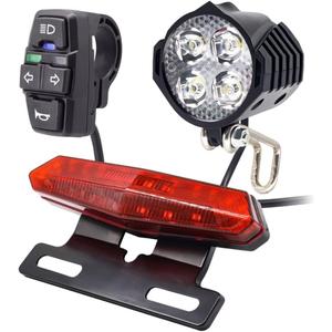 36V 48V Ebike Light Kit, Electric Bike Headlight Horn 100dB, Ebike Tail Light with Turn Signal, Fits Rear Rack Mount Holes 50mm 80mm, Not Compatible with Waterproof Controller or Middle Motor