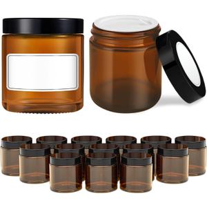 4 oz Glass Jars with Lids, 16 Pack Amber Jars with Lids & Inner Liners, Wide Mouth | Glass Black Mason Jars for Cream, Lotion, Honey, Jam, Jelly | Kitchen & Home