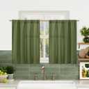 LAMIT Linen Curtains 30 Inch Length 2 Panels for Kitchen Cafe, Light Filtering Linen Textured Panels Rod Pocket Boho Short Window Drapes for RV Basement/Small Windows, 42 x 30 Inch, Olive Green