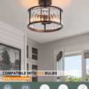 Black Flush Mount Ceiling Light, 2- Light Caged Crystal Chandelier, Small Drum Hallway Light fixtures Ceiling Mount (Black)