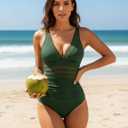 BMJL Women's Tummy Control Swimsuits Mesh Sexy One Piece Bathing Suits Slimming V Neck Swimwear (Green, L)