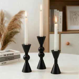 Saoweisi BlackCandlestick Holders, Set of 3 Brass Taper Candle HoldersBrass Taper Candle Holders, Decorative Candle Holder, Suitable for Weddings, Holidays, and Table Decorations, Party