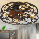 20" Caged Ceiling Fan With Light And Remote，bladeless Ceiling Fan 6 Speed Reversible With 4 Bulbs and Remote Control. With Lights for Bedroom, Dining Room