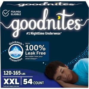 Goodnites Boys' Nighttime Underwear, Size XXL (120-165 lbs), 54 Ct, Packaging May Vary