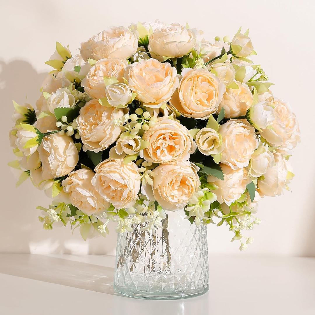 Luyue 8 Packs Peonies Artificial Flowers Vintage Faux Peony Bouquet Fake Flower for Vase Silk Floral Arrangements for Table Centerpiece Wedding Decoration Indoor Home Decor