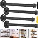 Industrial Pipe Shelf Brackets 12 inch Black Iron Rustic Brackets for Shelves, Vintage Furniture Decor, Wall Mounted DIY Shelving Brackets, Garment Rack Hardware, Clothing Rack Set of 4