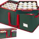 ININ Christmas Ornament Storage Box with Adjustable Dividers,Christmas Ornaments Organizer with Zippered Top,Storage Container Bin with Side Pockets for Holiday Decorations(128 Ball, Green, with Tray)